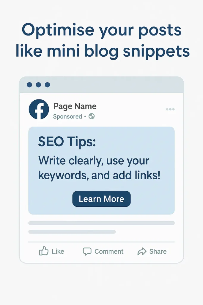 SEO-friendly Facebook status update structured like a blog snippet