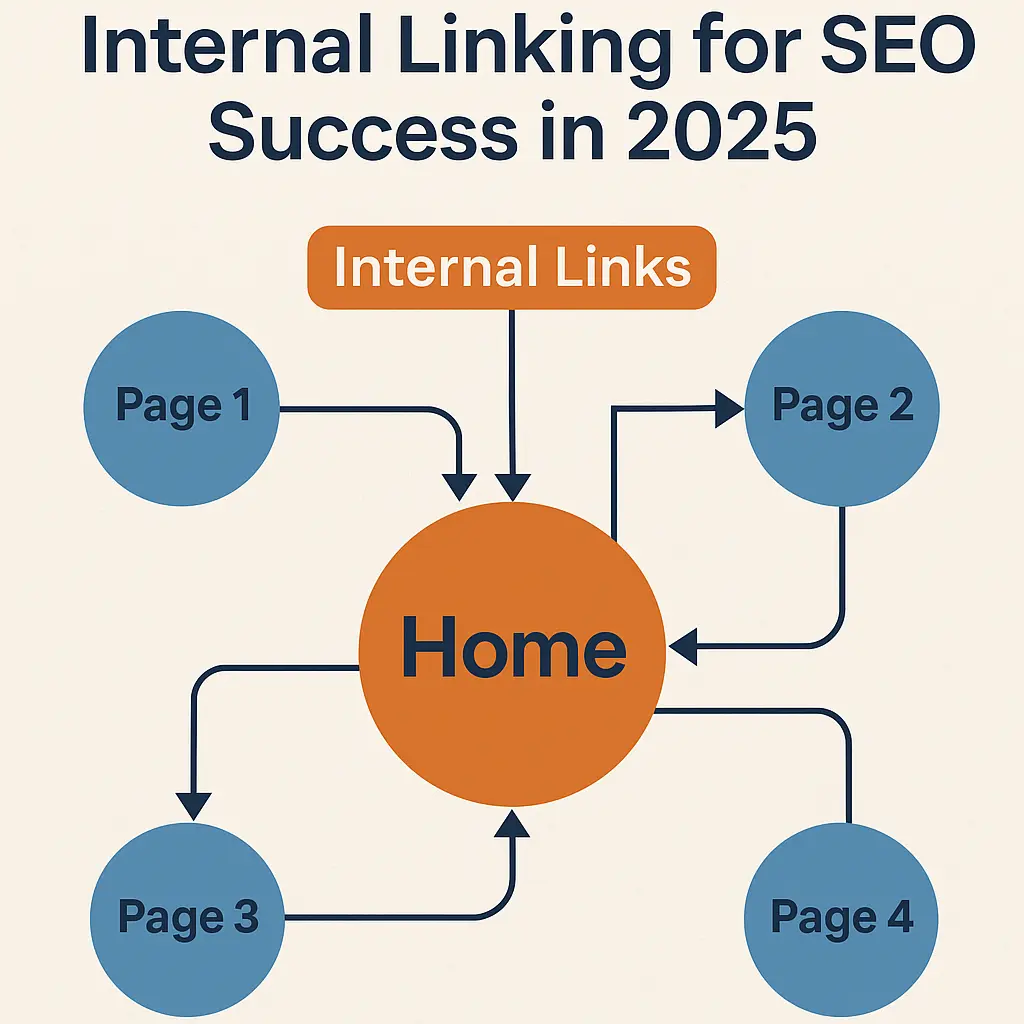 Visual diagram of an internal linking strategy showing connections between homepage and key pages for SEO