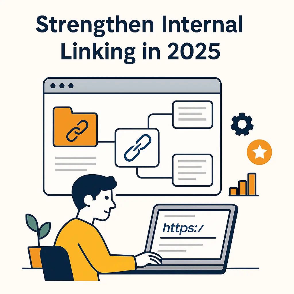 Illustration of an internal link network connecting key SEO pages for stronger crawlability and relevance