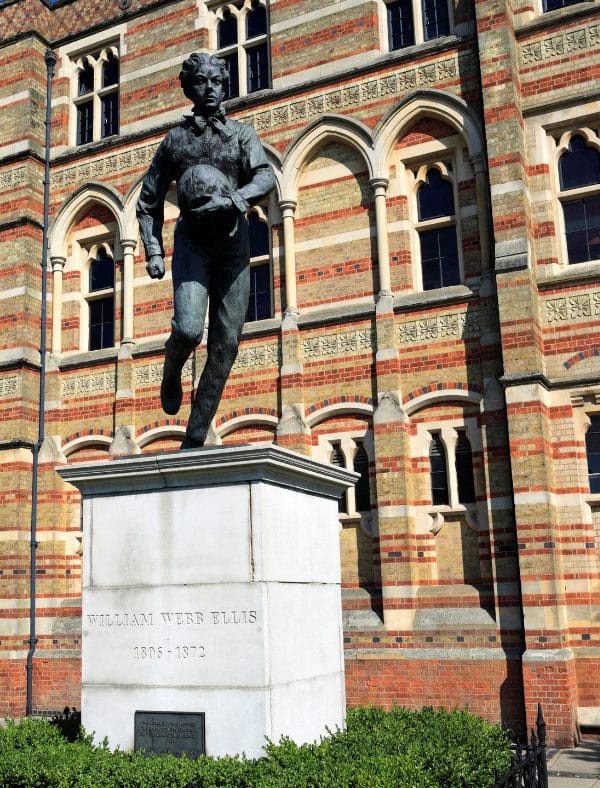 Statue of William Webb Ellis – legendary founder of Rugby football in Rugby, Warwickshire