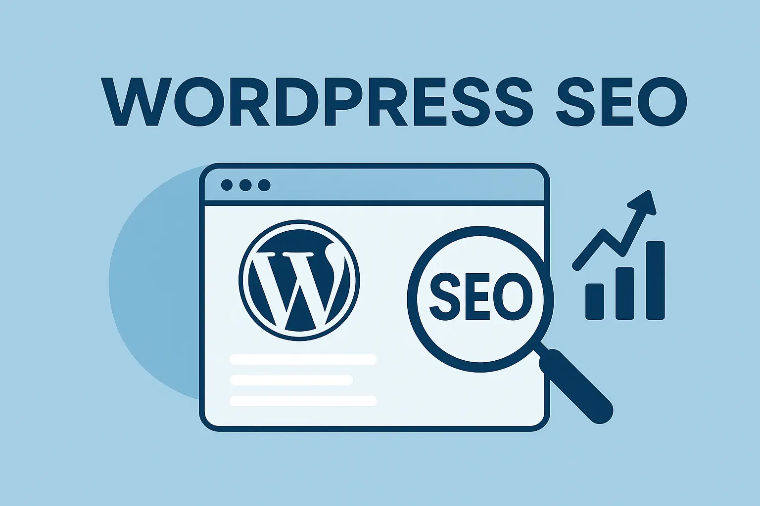 Wordpress SEO 1 WordPress SEO services optimisation with browser window, WordPress logo, and SEO icons